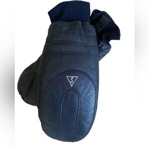 VINTAGE SARAMAC INSULATED BLUE LEATHER SKI MITTENS. One Size Fits up to Size XL